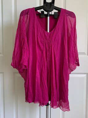 Phase Eight Silk Blouse Top Pink Sheer Overlay Tunic Women’s Size L Made in Ital